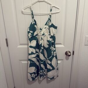 Roxy Women's Green White Floral Sundress Side zipper‎ Size 9